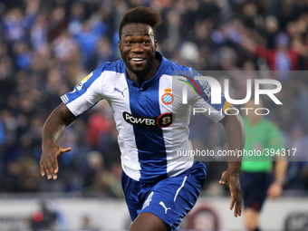BARCELONA - january 13- SPAIN:  Felipe Caicedo celebration in the match between RCD Espanyol and Valencia, corresponding to the return of th...