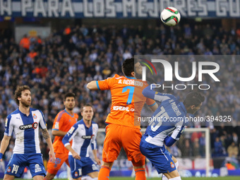BARCELONA - january 13- SPAIN:  Negredo and Hector Moreno in the match between RCD Espanyol and Valencia, corresponding to the return of the...