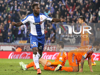BARCELONA - january 13- SPAIN: Felipe Caicedo celebration in the match between RCD Espanyol and Valencia, corresponding to the return of the...