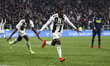 Juventus midfielder Blaise Matuidi (14) celebrates with Juventus forward Moise Kean (18) a...