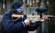 People are seen shooting paintballs at a shooting range at a military base in Bydgoszcz, P...