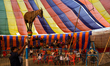 A goat stands on the rope as a performer of the circus. On 7 March 2019, in Dhaka, Banglad...
