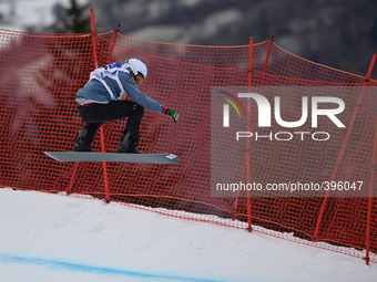 Daniil Dilman from Russia, during a Men's Snowboardcross Qualification round, at FIS Snowboard World Championship 2015, in Kreischberg. Krei...