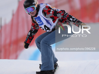 Tess Critchlow from Canada, during a Ladies' Snowboardcross Qualification round, at FIS Snowboard World Championship 2015, in Kreischberg. K...