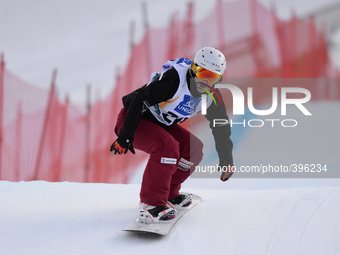 Emilie Aubrey from Switzerland, during a Ladies' Snowboardcross Qualification round, at FIS Snowboard World Championship 2015, in Kreischber...
