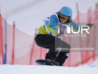 Lorelei Schmitt from France, during a Ladies' Snowboardcross Qualification round, at FIS Snowboard World Championship 2015, in Kreischberg....