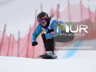 Chloe Trespeuch from France, during a Ladies' Snowboardcross Qualification round, at FIS Snowboard World Championship 2015, in Kreischberg....