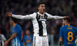 Cristiano Ronaldo of Juventus celebrates after scoring his sides first goal during the UEF...