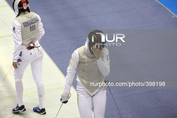 Gdansk, Poland 17th, Jan. 2015 Artus Court 2015 fencing cup in Gdansk. olga Leleyko from Ukraine Diana Yakovleva from Russia. 