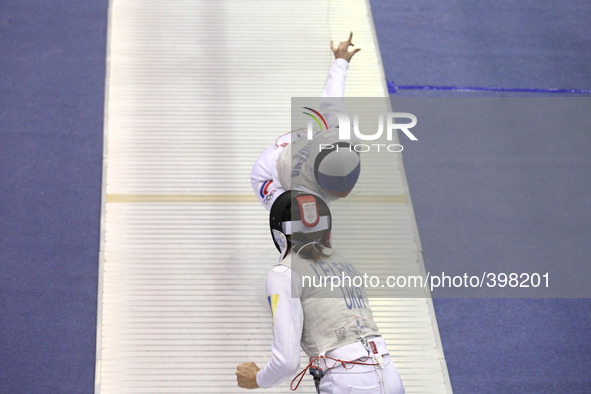 Gdansk, Poland 17th, Jan. 2015 Artus Court 2015 fencing cup in Gdansk. olga Leleyko from Ukraine Diana Yakovleva from Russia. 