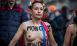 Femen during a demonstration in Paris on January 17, 2015 to defend women's rights, to imp...