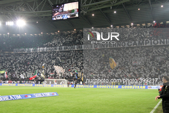 Juventus Supporters before the Serie A football match n.19 JUVENTUS - HELLAS VERONA on 18/01/15 at the Juventus Stadium in Turin, Italy. Cop...