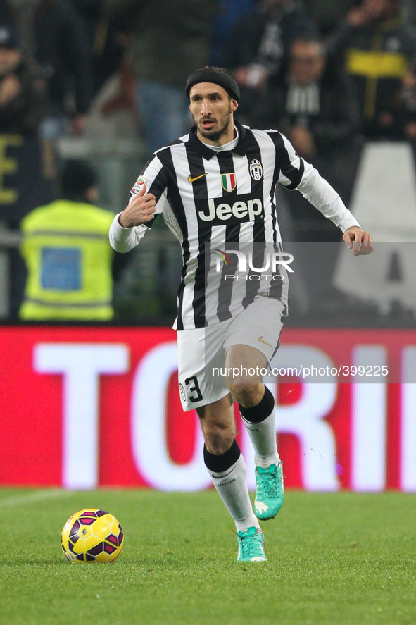 Juventus defender Giorgio Chiellini (3) in action during the Serie A football match n.19 JUVENTUS - HELLAS VERONA on 18/01/15 at the Juventu...