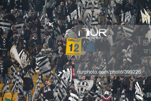 Juventus Supporters during the Serie A football match n.19 JUVENTUS - HELLAS VERONA on 18/01/15 at the Juventus Stadium in Turin, Italy. Cop...