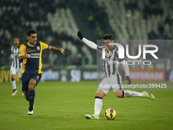  Alvaro Morata and Rafael Marquez during the Serie A match between Juventus FC and Hellas Verona FC at Juventus Stafium  on january 18, 2015...