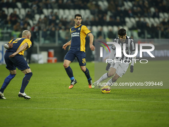 Action of Alavro Morata, Davide Brivio during the Serie A match between Juventus FC and Hellas Verona FC at Juventus Stafium  on january 18,...