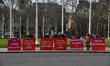 Pro Brexit demonstrators outside the Houses of Parliament, in London on March 18, 2019. Sp...