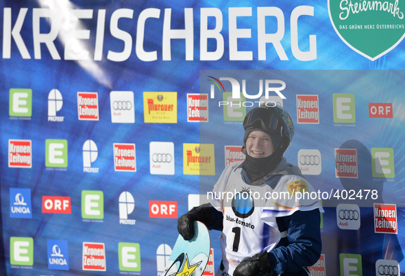 Kyle M celebrates his win in Men's Snowboard Slopestyle, at the FIS Snowboard World Championship 2015 in Kreischberg, Austria. 21 January 20...