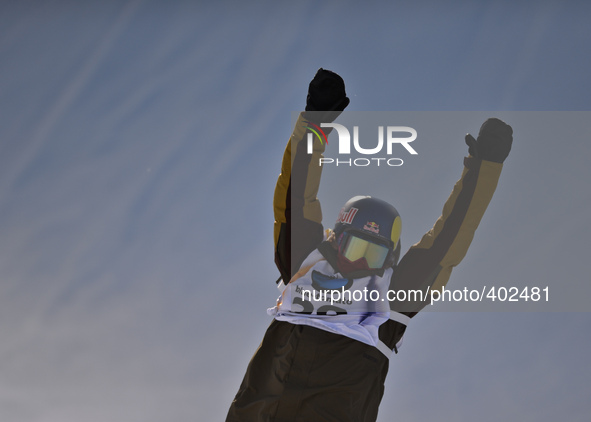 Roope Tonteri from Finland celebrates his BRONZE in Men's Snowboard Slopestyle, at the FIS Snowboard World Championship 2015 in Kreischberg,...