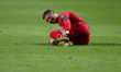 Portugal's forward Cristiano Ronaldo reacts during the UEFA EURO 2020 group B qualifying f...