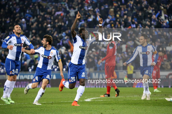 BARCELONA - january 22- SPAIN: Felipe Caicedo celebration during the match between RCD Espanyol and Sevilla FC, for the first leg of the qua...