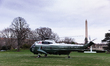 President Donald Trump arrives on Marine One, on the South Lawn of the White House, on Sun...