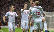 Kamil Glik of Poland celebrates scoring with his teammates during the UEFA EURO 2020 Quali...