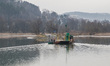 A ferry connecting Wytrzyszczka and Topie is seen in Wytrzyszczka, Poland on28 March 2019...