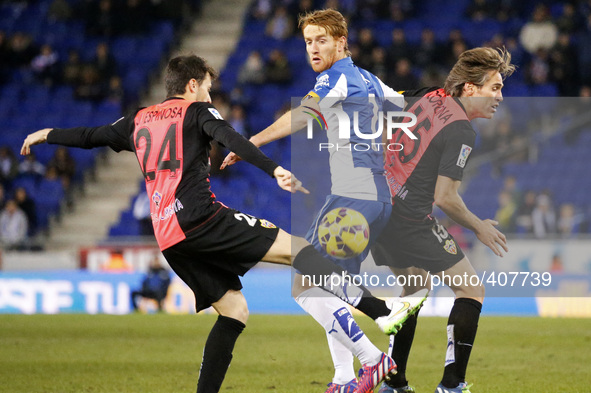 BARCELONA - january 25- SPAIN: Alex, Espinosa and Corona in the match between RCD Espanyol and Almeria CF, corresponding to the week 20 of t...