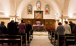 Group of pilgrims participate in a mass in Good Shepherd Catholic Church in Jericho, West...