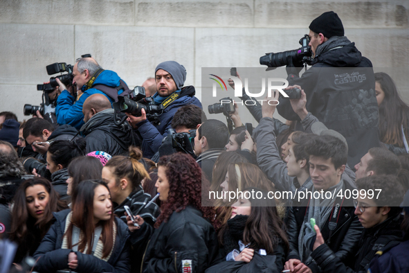 Photographers attends Paris Fashion Week at le Grand Palais with the Chanel runway, in Paris, France, on January 27, 2015.