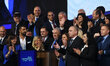Prime Minister Benjamin Netanyahu with Likud Party's candidates and MKs attend an event as...