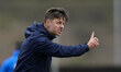 Alexander Straus of Norway gives instructions during the international friendly match betw...