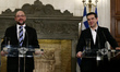 Greek Prime Minister AlexisTsipras (R) and European Parliament President Martin Schulz dur...