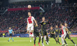 Joel Veltman of Ajax jumps for the ball during the UEFA Champions League Quarter Final mat...