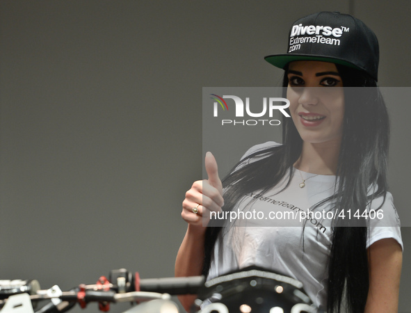 A hostess during the Diverse NIGHT of the JUMPs press conference on January 30, 2015 in Krakow Arena, Krakow, Poland. 
