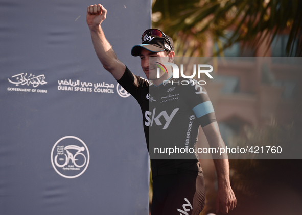 Italian Elia Viviani from Team Sky wins 190km Nakheel Stage 2, in Dubai Tour 2015.  5th February 2015, Photo by: Artur Widak/NurPhoto 