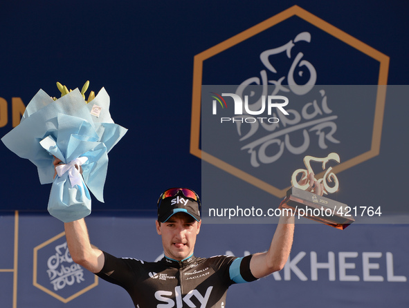 Italian Elia Viviani from Team Sky wins 190km Nakheel Stage 2, in Dubai Tour 2015.  5th February 2015, Photo by: Artur Widak/NurPhoto 