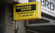 A Western Union money transfer office is seen in central Bucharest, Romania on April 30, 2...