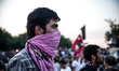 A man stands in Taksim Square prepared for the police intervention into nearby Gezi Park....