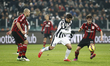 Andrea Poli and Alvaro Morata during the Serie A match between Juventus FC and AC Milan at...