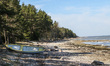 Boat on the RMK campsite on the Baltic sea coast is seen in Meiuste, Saaremaa Island Eston...