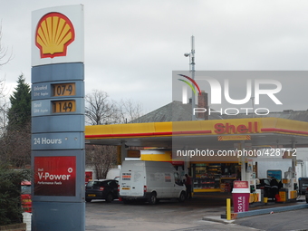 A Royal Dutch Shell (Shell) petrol station in Manchester, trading in unleaded and diesel fuel, for road vehicles on Monday 9th February 2015...