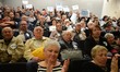 Voters from the Russian speaking community applause as Israeli Prime Minister and leader o...
