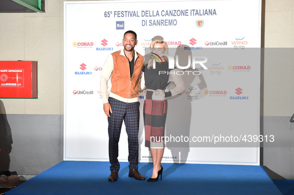 Will Smith and Margot Robbie attends Sanremo 2015 Photocall during the 65th Festival della Canzone Italiana 2015 at Teatro Ariston on Februa...