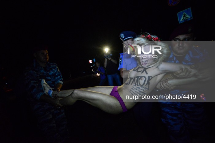 Kiev: Femen protest against the President of Belarus