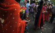 Indian Hindu devotees of Lord Shiva during a religious procession to mark the Hindu festiv...