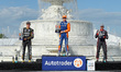 Marcus Ericsson (L), Scott Dixon (Center), and Will Power (R) hold their trophies during t...