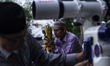 Indonesian observactory see the position of the moon using a telescope to determine the en...