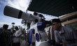 Indonesian observactory see the position of the moon using a telescope to determine the en...
